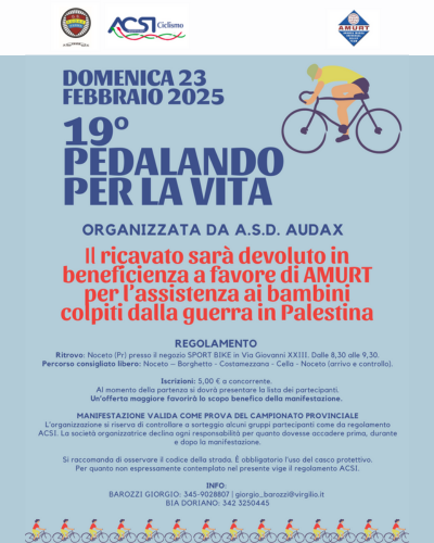 19esima edizione Pedalando per la vita | 23 febbraio 2025